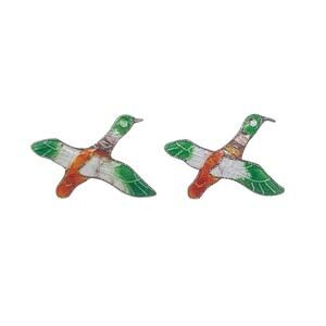 Vintage Sterling Silver 925 Flying Duck Enamel Stud Earrings